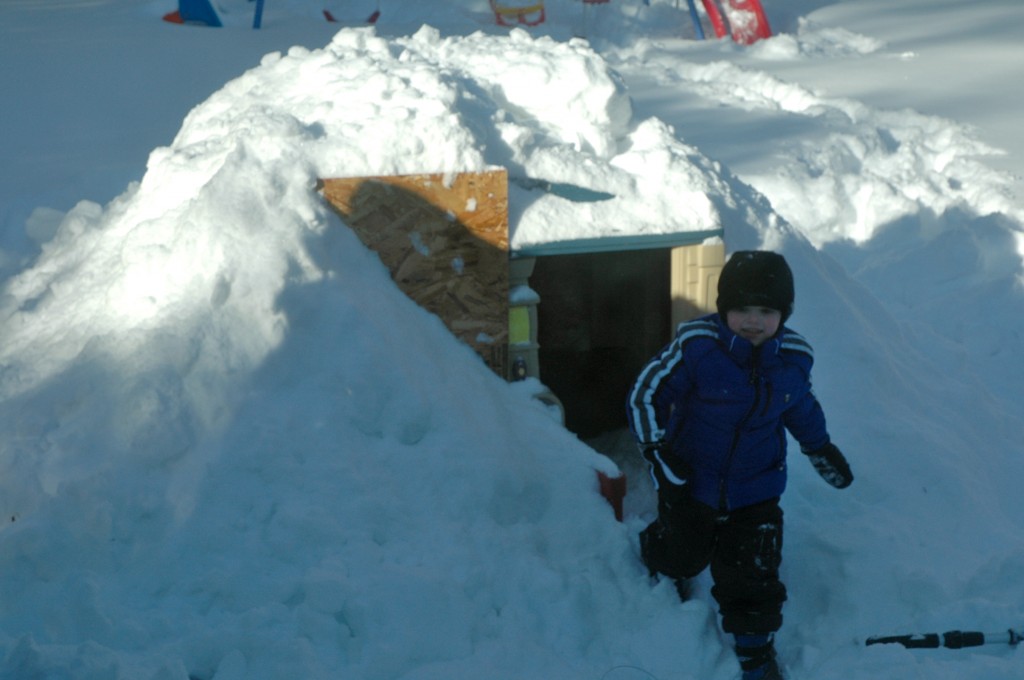 Ben built the kids a giant snow fort...